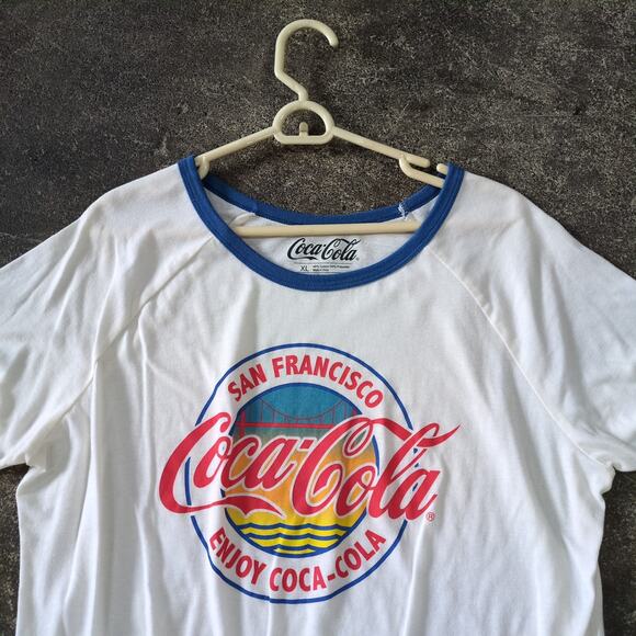 Coca Cola Crop Top Shirt Womens XL White Cropped Retro Y2K Gym Knot Front - Picture 2 of 7